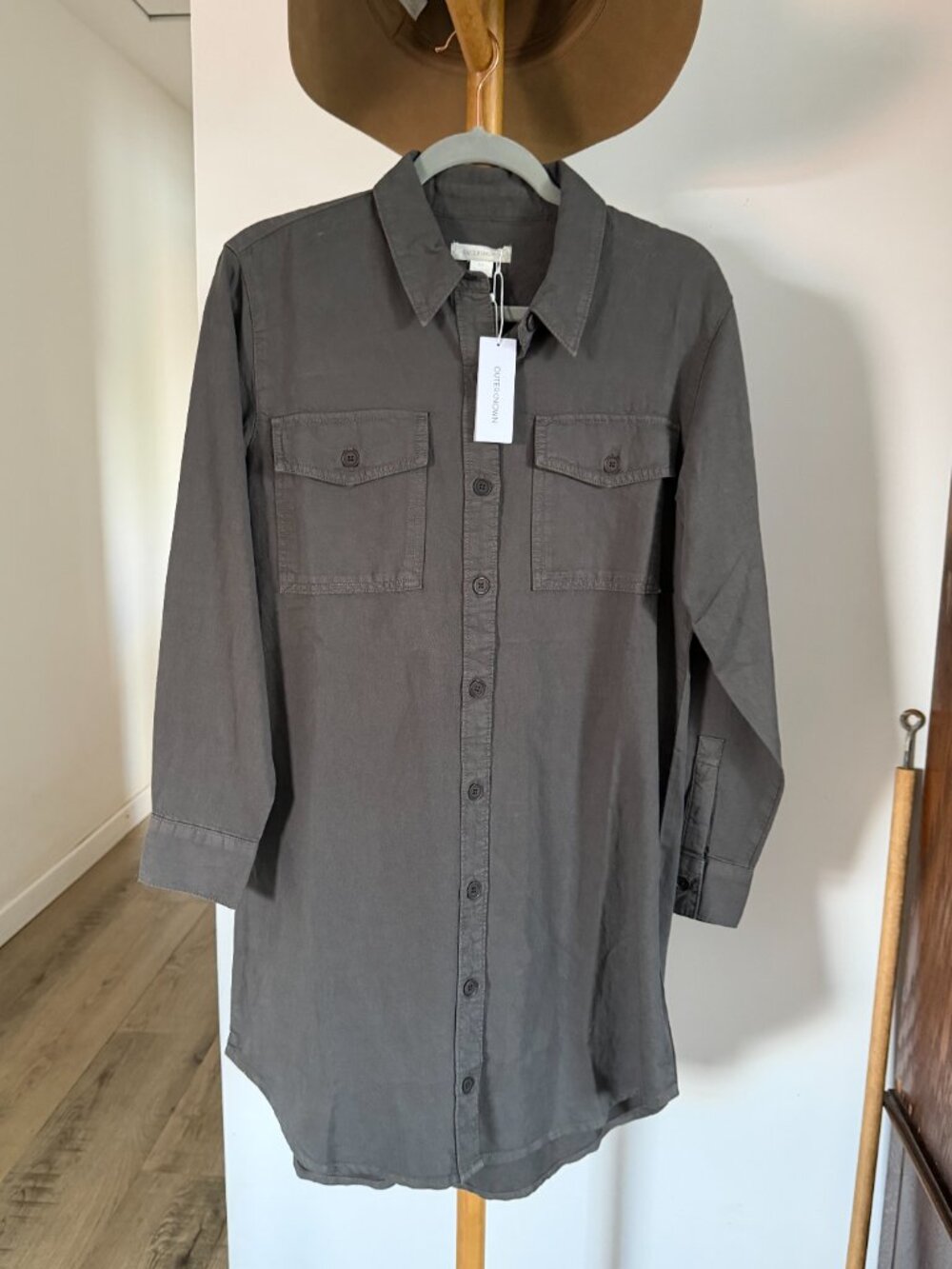 Outerknown shirt dress short grey small button down nwt